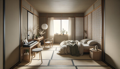 Naklejka na ściany i meble A room with a minimal, modern Japandi aesthetic.png