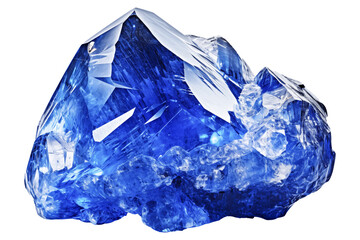Fototapeta premium Blue sapphire PNG crystal precious rock isolated on transparent and white background - natural treasure rock - gem mineral advertising concept