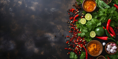 Food Ingredients on Dark Stone Table,,,
Culinary Background with Cooking Ingredients

 - obrazy, fototapety, plakaty