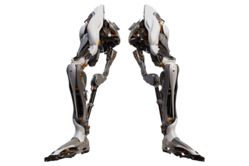 Realistic Exoskeleton robot legs PNG isolated on white and transparent background - sci-fi technology concept