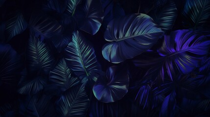 Tropical leaves neon light. Generation AI