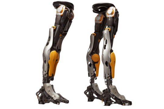 Realistic Exoskeleton robot legs PNG isolated on white and transparent background - sci-fi technology concept