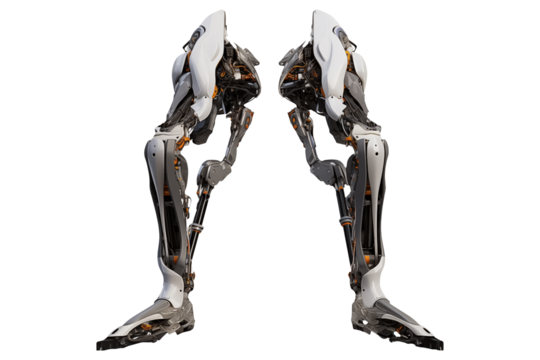 Realistic Exoskeleton robot legs PNG isolated on white and transparent background - sci-fi technology concept