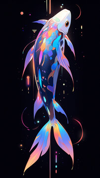 Cyberpunk Holographic Swordtail Fish, AI Generated