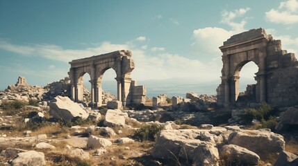 photo of fictional ancient ruins background with time-worn stone structures
