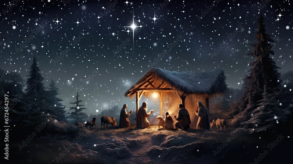 Wall mural nativity scene, christian christmas