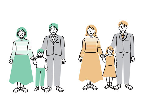 家族のイラスト(3人家族、将来、子育て、老後、ローン、積立、マイホーム、小学生)