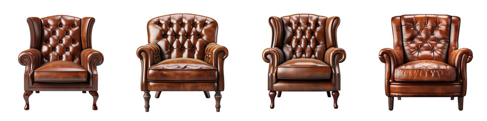 Brown leather armchair Hyperrealistic Highly Detailed Isolated On Transparent Background Png File