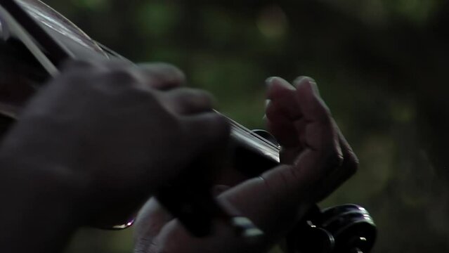 Man Playing Violin in Chaco Province, Argentina. Close Up.  