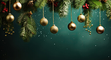 Naklejka premium fir tree branches with decorations