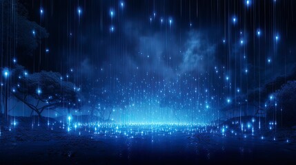 Dark blue fantasy landscape, star rain. Generation AI