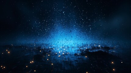 Dark blue fantasy landscape, star rain. Generation AI - obrazy, fototapety, plakaty