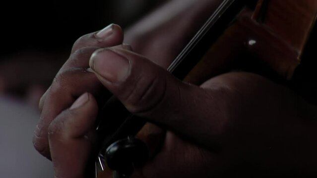 Man Playing Violin in Chaco Province, Argentina. Close Up.  