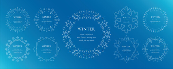 素材_フレームのセット_雪の結晶と光をモチーフにした冬の飾り枠。高級感のある囲みのデザイン - obrazy, fototapety, plakaty