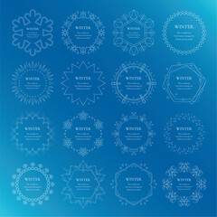 素材_フレームのセット_雪の結晶と光をモチーフにした冬の飾り枠。高級感のある囲みのデザイン