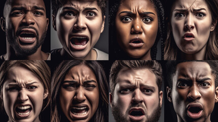 Fictitious outraged people collage AI generative