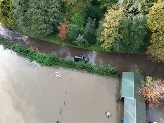 aerial view of extreme flooding at Buttercrambe Village close to Stamford Bridge from the River...