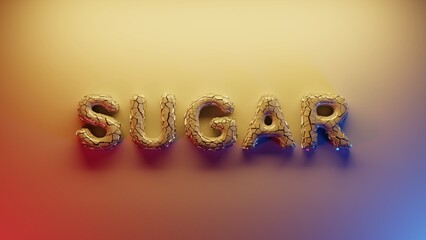 Yellow orange 3D cracked word SUGAR on a orange background.