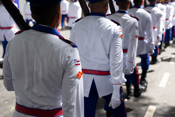 Students from the Army Military School are seen during a tribute to Brazilian Independence Day in...