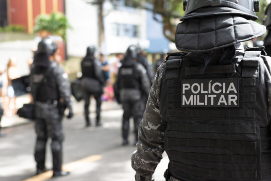 Military police soldiers are seen during the Brazilian Independence Day parade in the city of Salvador, Bahia.