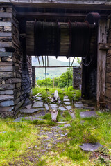 Incline drumhouse, derelict in Welsh slate quarry. - 672457066