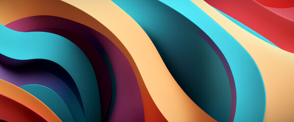 Obraz premium Abstract colored background made of curved multicolored surfaces. Horizontal wallpaper for smartphone. Generative AI