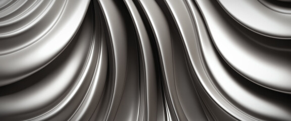 Abstract background in silver colors made of curved metal strips and surfaces. Horisontal wallpaper for smartphone. Generative AI