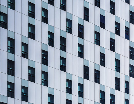 Facades of modern buildings in city district