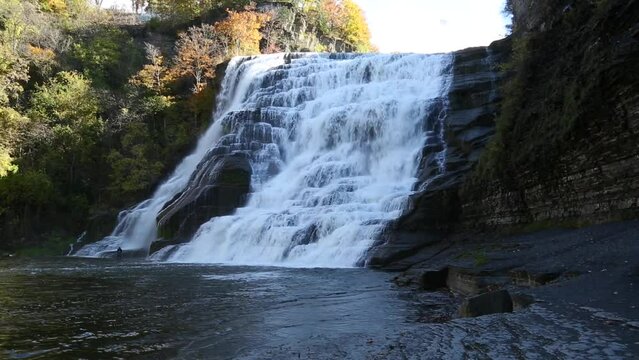 water flowing in ithaca falls (waterfall in the finger lakes region of upstate new york) nature, hiking, fishing (rapids in gorge) trail
