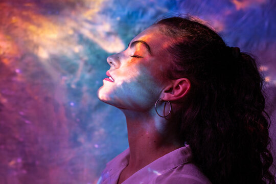 Ethereal woman reflection linking spirituality and mental peace