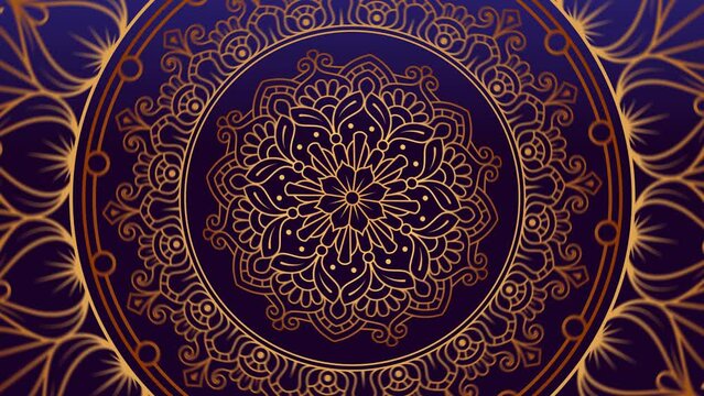 Landscape video - Abstract blue golden mandala art 4k video footage, Floral vintage decorative element's, Mandala animation with seamless looping on the alpha channel, Editable background.