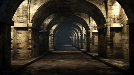 Fototapeta na wymiar Old stone round tunnel. Generation AI