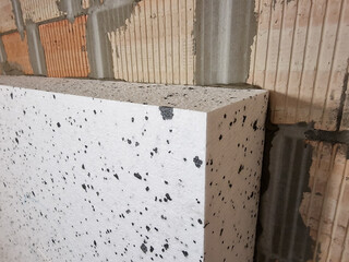 Polystyrene blocks for passive house under construction