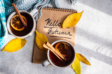 Autumn tea cups and festive block note