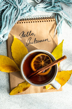 Autumn tea cup and festive block note
