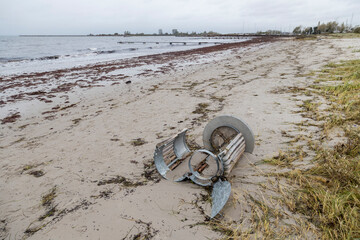 Beach after flood storm in Vallensbaek Denmark 20 October 2023 Koge bugt,