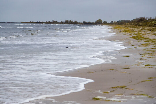 Beach after flood storm in Greve Denmark 20 October 2023 Koge bugt,