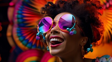 African American woman with neon glasses, happy, positive woman