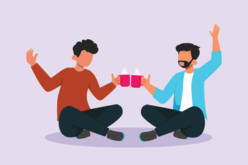 Obraz premium Happy people clinking glasses and drinking at celebratory party. Friends concept. Colored flat vector illustration isolated.