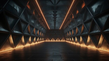 Obraz premium Dark empty concrete interior, neon, reflection. Generation AI