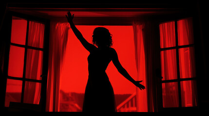 Woman silhouette dancing - red light district concept - obrazy, fototapety, plakaty