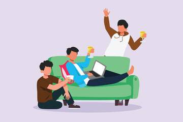 Happy people clinking glasses and drinking at celebratory party. Friends concept. Colored flat vector illustration isolated.