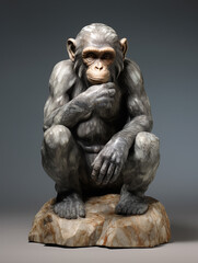 Fototapeta na wymiar A Marble Statue of a Chimpanzee