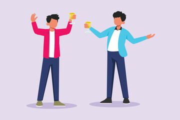 Happy people clinking glasses and drinking at celebratory party. Friends concept. Colored flat vector illustration isolated.