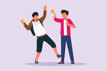 Happy people clinking glasses and drinking at celebratory party. Friends concept. Colored flat vector illustration isolated.