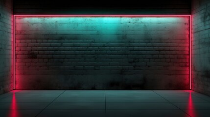 Empty concrete wall, neon light. Generation AI