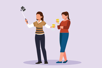 Happy people clinking glasses and drinking at celebratory party. Friends concept. Colored flat vector illustration isolated.