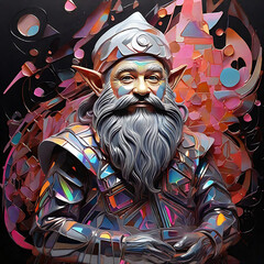 Portrait of bearded dwarf made with colorful paints.Generative Ai