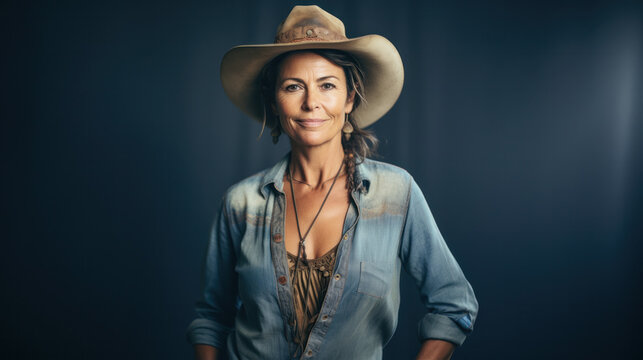 Portrait of a middle-aged cowboy woman