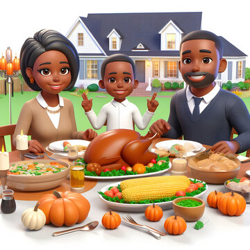 3D Family Having Thanksgiving Dinner with Child